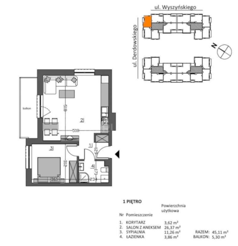 2 pokojowe mieszkanie z balkonem - Apartamenty Derdowskiego - Pełny obrazek: 2/20