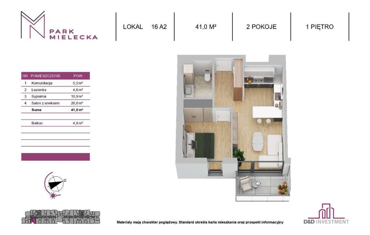 **Park Mielecka** 41m2, 2 pokoje+balkon!! - Pełny obrazek: 2/15