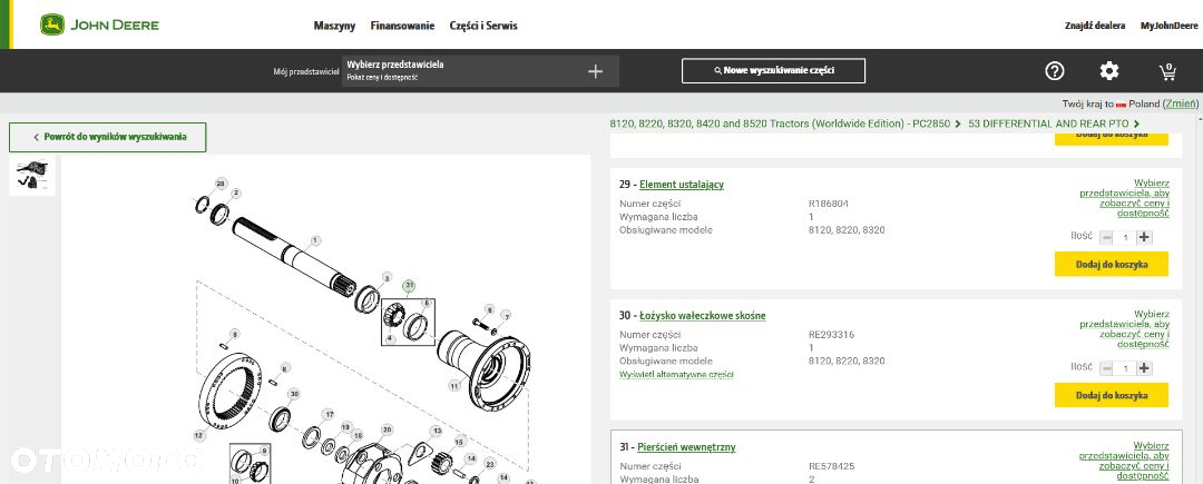 Bieżania łożyska John Deere most tylny WOM i dyferencjał JD8297 - 2