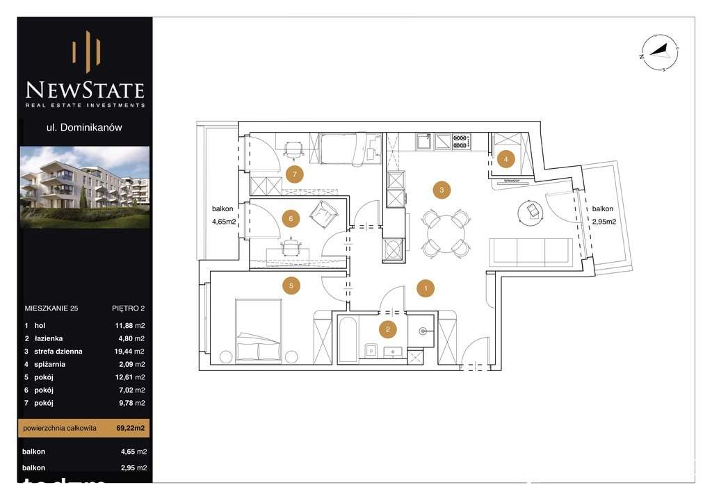 Mieszkanie | 2 balkony | ul. Dominikanów | 69 m²-4