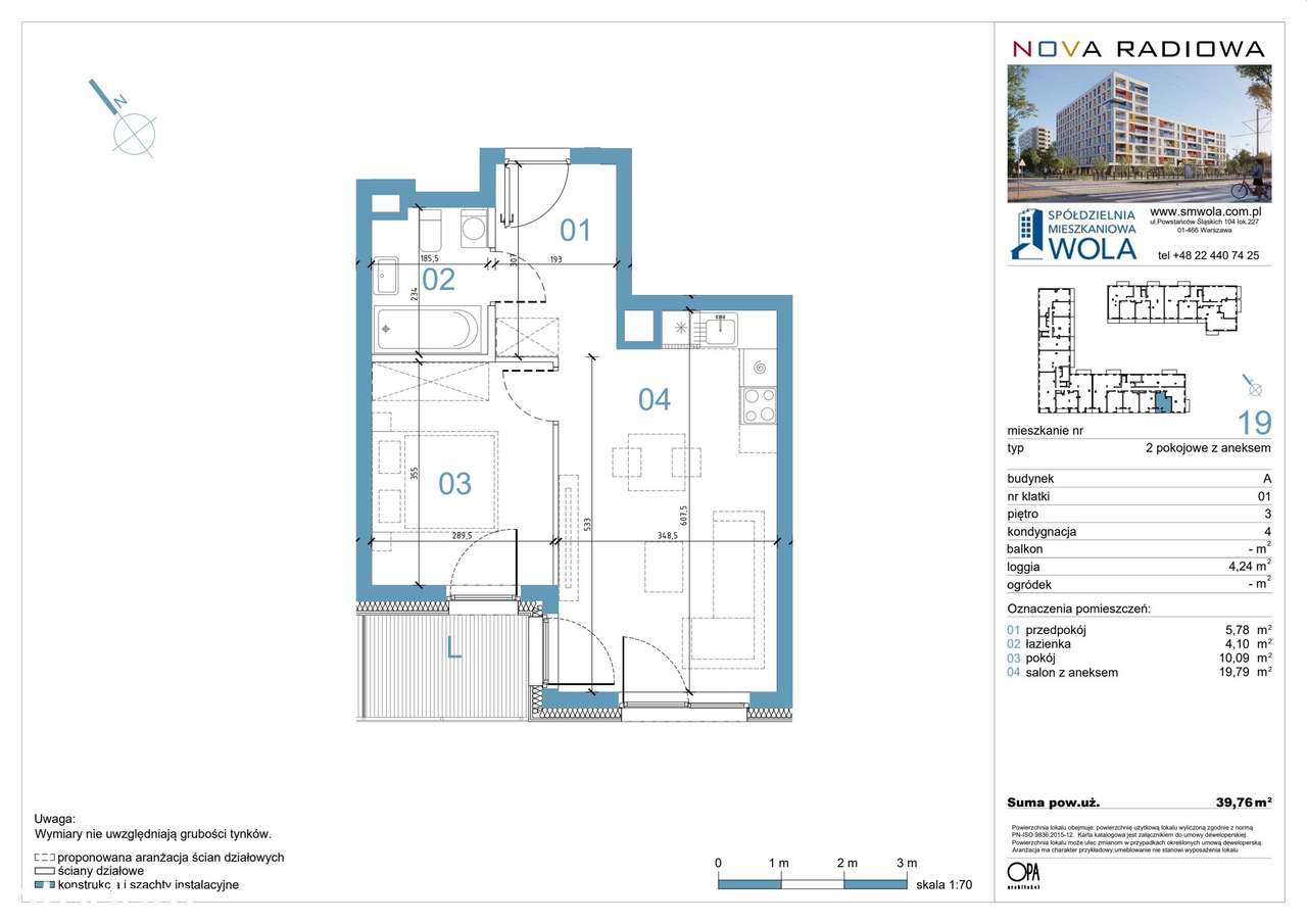 2-pokojowe mieszkanie 39m2 + loggia - Pełny obrazek: 2/9