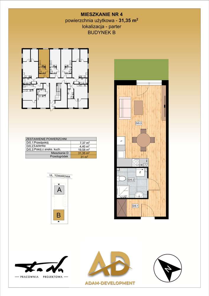 1-pokojowe mieszkanie 31m2 + ogródek - Pełny obrazek: 3/11