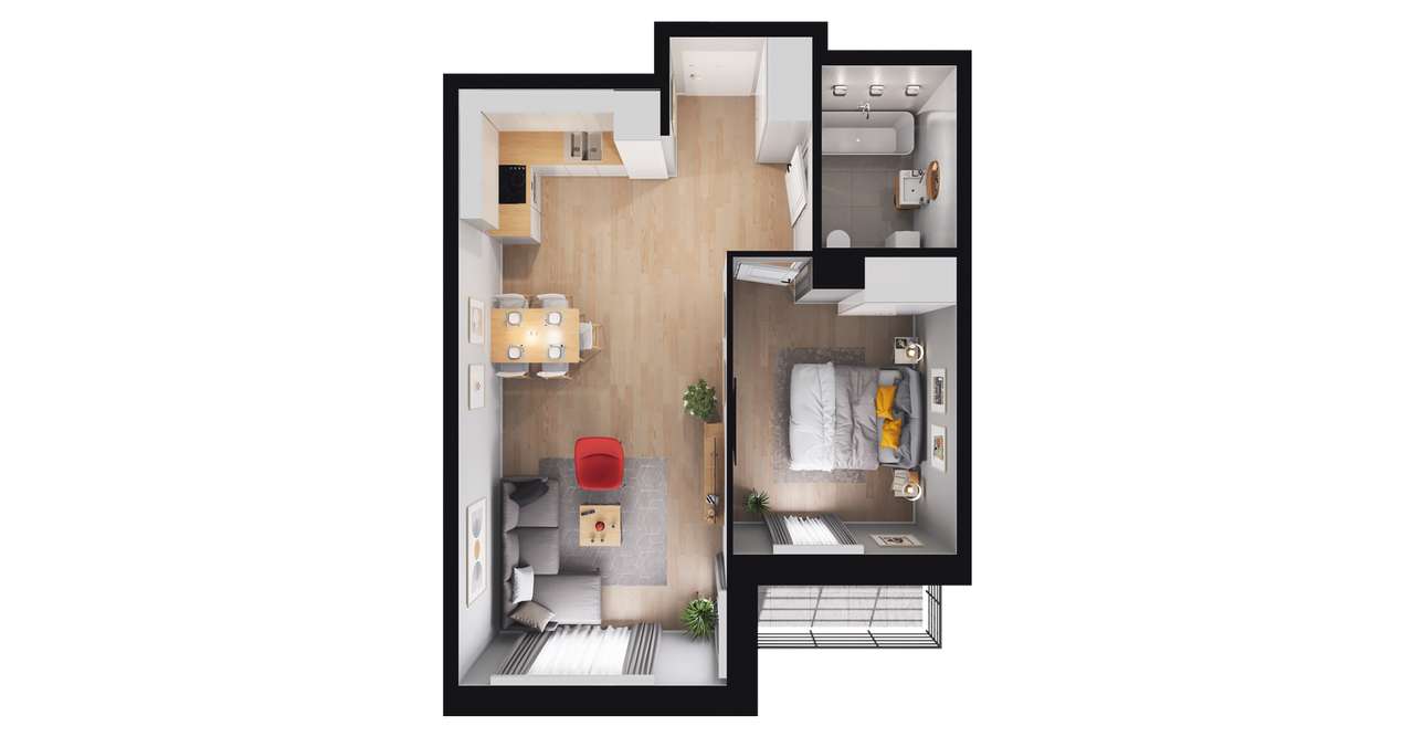 2-pokojowe mieszkanie 44m2 + loggia Bezpośrednio - Pełny obrazek: 3/9