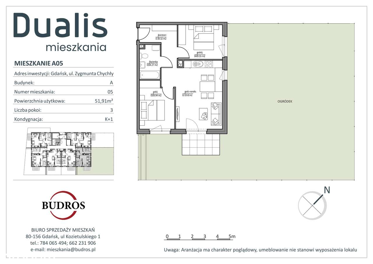Dualis, 3 pokoje z b. dużym ogródkiem, odbiór 2026, A05 - Pełny obrazek: 2/7