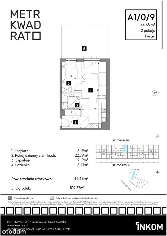 2-pokojowe mieszkanie 44m2 + ogródek - Pełny obrazek: 2/5