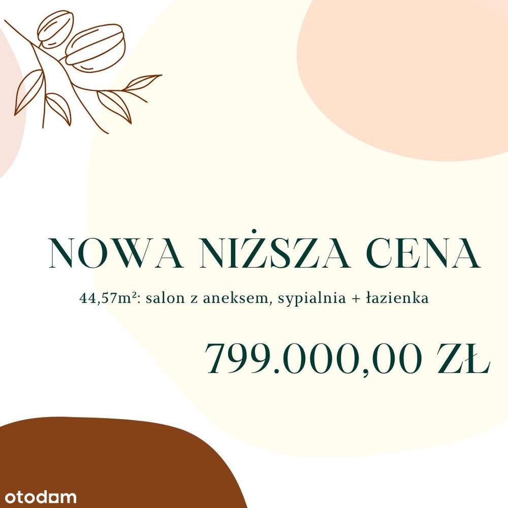 Szczytowe, narożne mieszkanie w nowej inwestycji - 2 pokoje 44,57m²