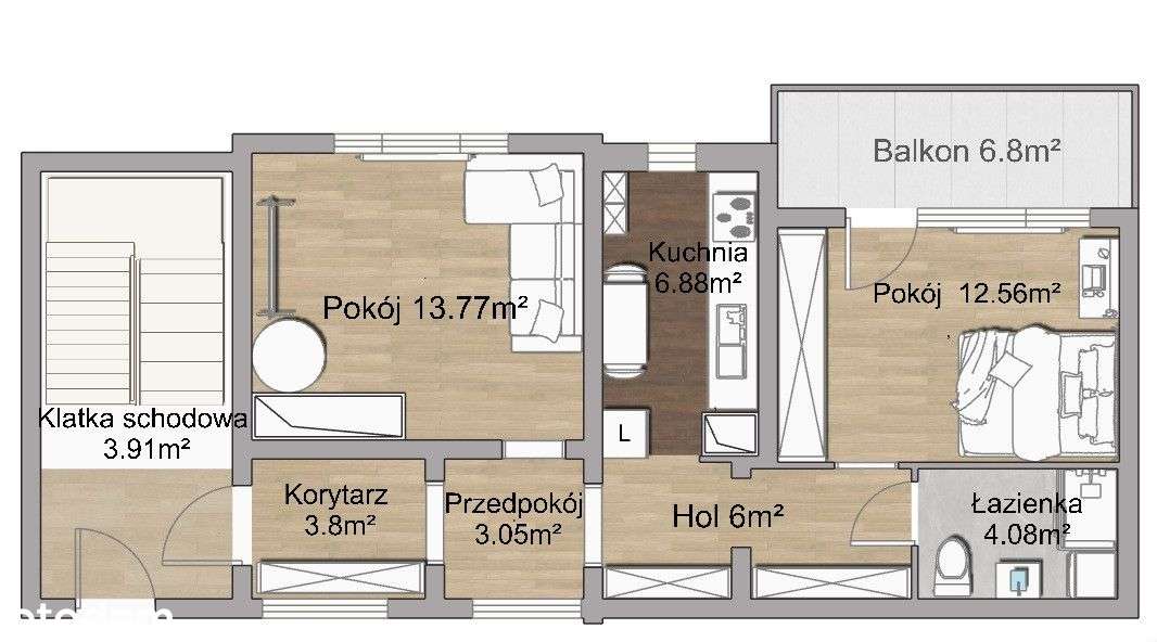 Kraków 46m2 2 pok + os. kuchnia balkon przy Parku-1