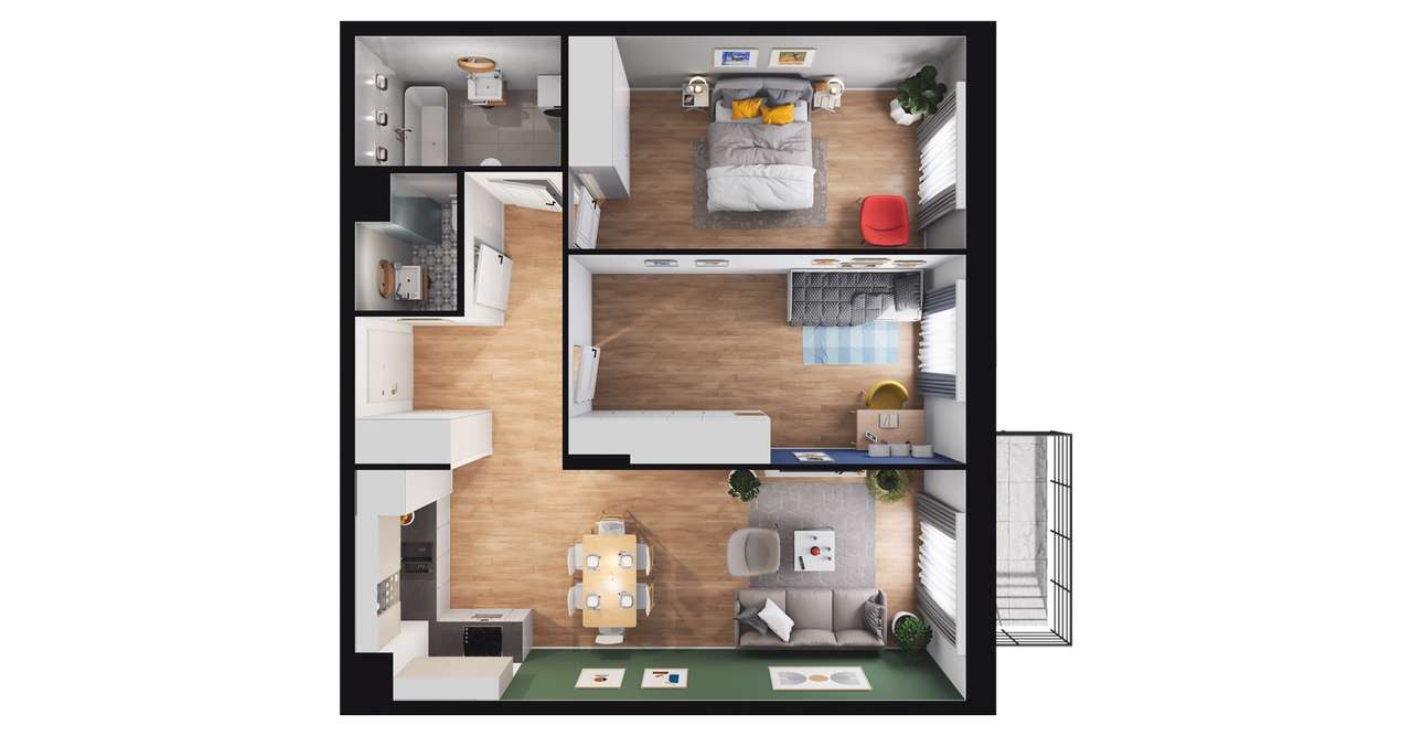 3-pokojowe mieszkanie 65m2 + balkon - Pełny obrazek: 2/7