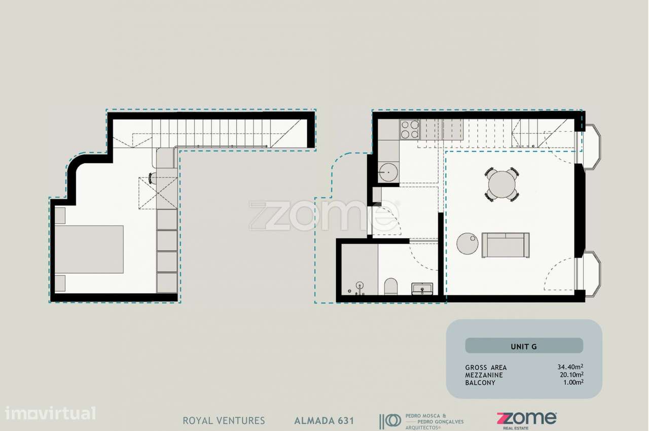 Apartamento T1 duplex mezzanine na Rua Almada Porto (fração G) - Grande imagem: 2/8