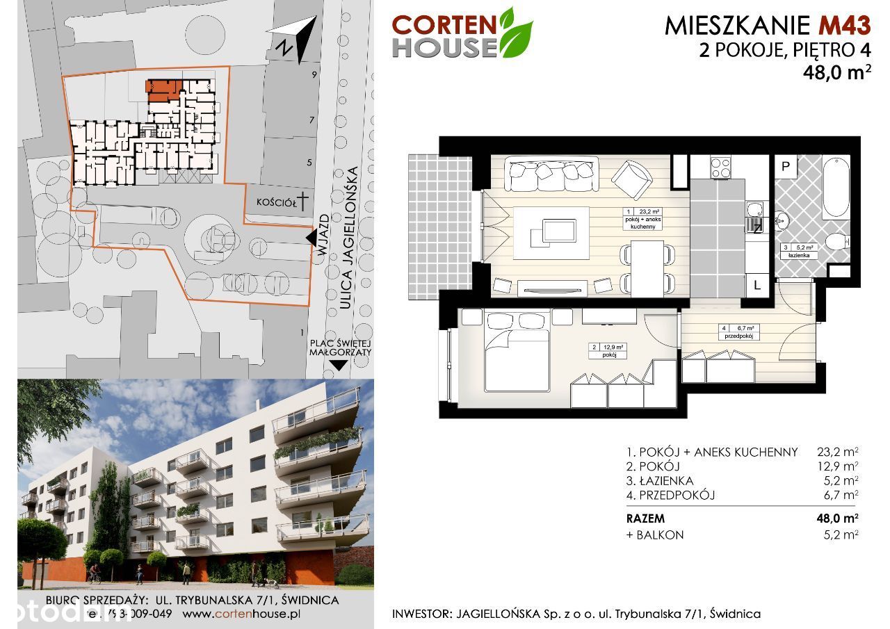 CortenHouse – 2 pokoje/aneks/balkon/48,0m² (M43)