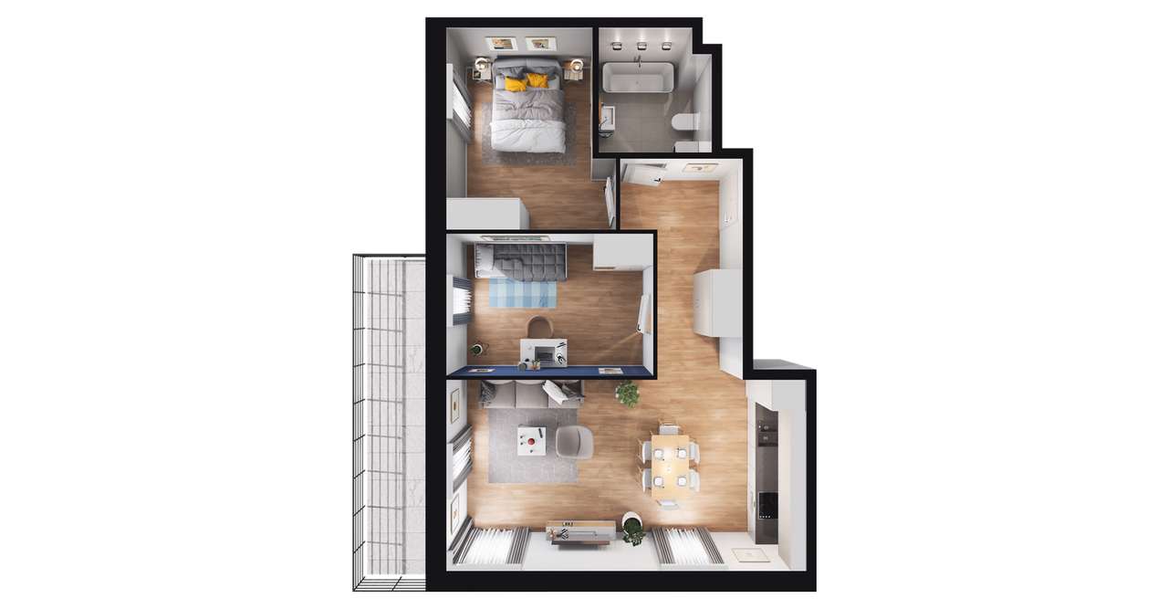 3-pokojowe mieszkanie 57m2 Bezpośrednio - Pełny obrazek: 2/8