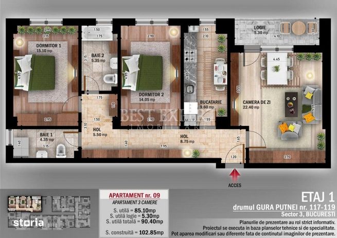 Ideal Familie Apartament 3 Camere cu geam la baie Theodor Pallady