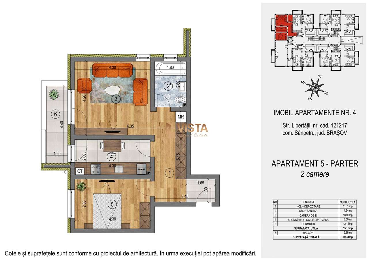 Orizont Residence Sânpetru , Apartament 2 camere-55.16mp, Sanpetru - Imagine principală: 2/10