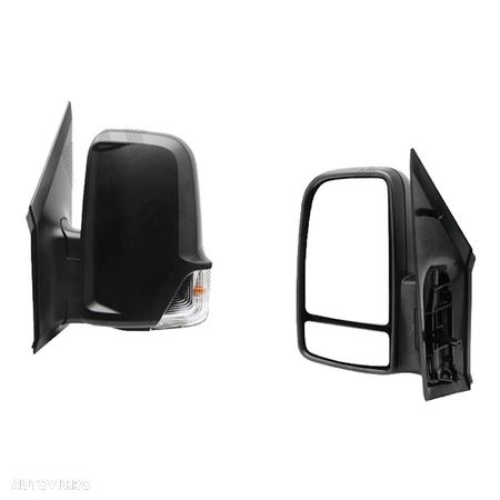 Oglinda exterioara Mercedes Sprinter 209-524 (W906) 07.2006-2017, VW Crafter (2E) 12.2005-04.2017, stanga/dreapta, Crom, manuala, Fara incalzire, carcasa neagra, Convex, 5065512E cu semnalizare, cu cablu l - 1