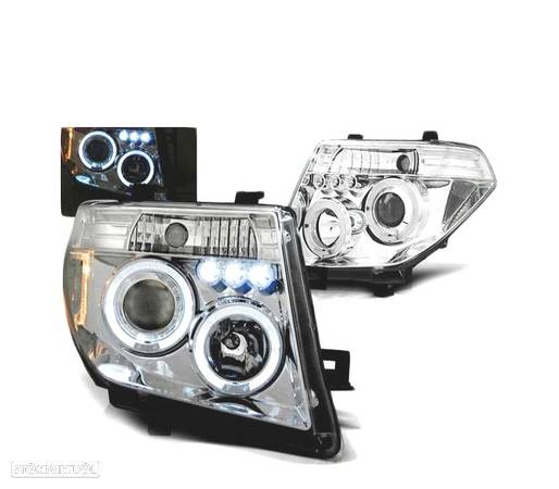 FARÓIS ANGEL EYES LED PARA NISSAN NAVARA D40 PATHFINDER 05-10 CHROME CROMADO - 1