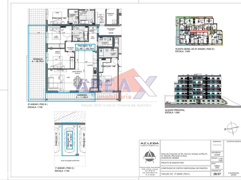 FRAÇÃO AA - 5º andar - T2 C/terraço - 1 lugar de garagem - Grande imagem: 2/17