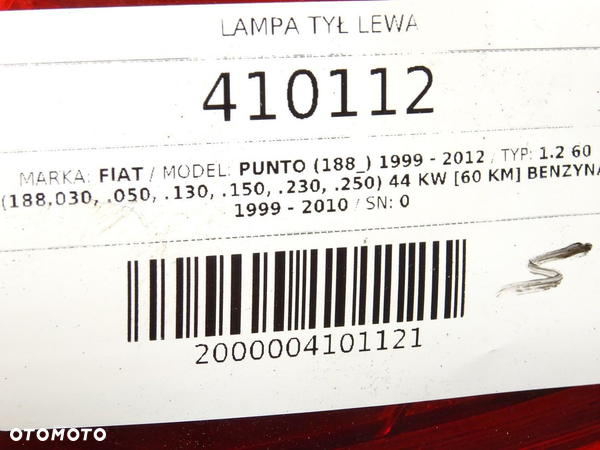 LAMPA TYŁ LEWA FIAT PUNTO (188_) 1999 - 2012 1.2 60 (188.030, .050, .130, .150, .230, .250) 44 kW - 5