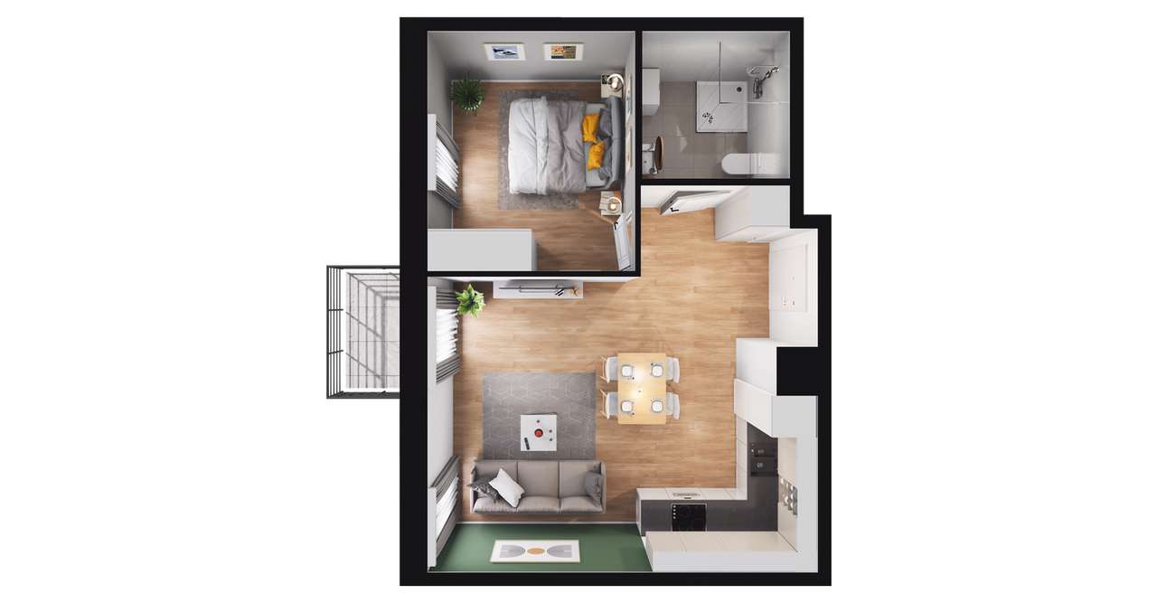 2-pokojowe mieszkanie 42m2 + balkon Bezpośrednio - Pełny obrazek: 3/9