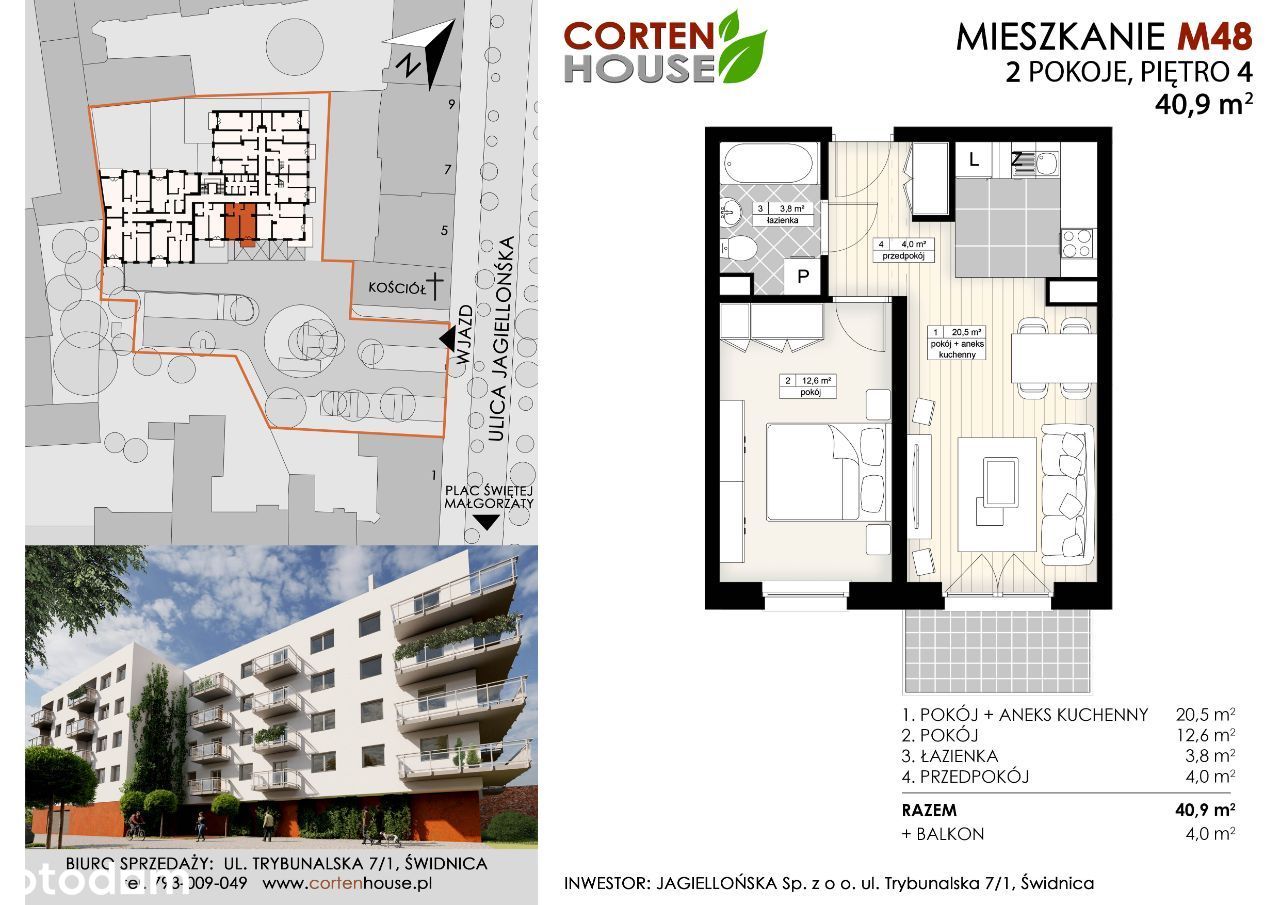 CortenHouse – 2 pokoje/aneks/balkon/40,9m² (M48)