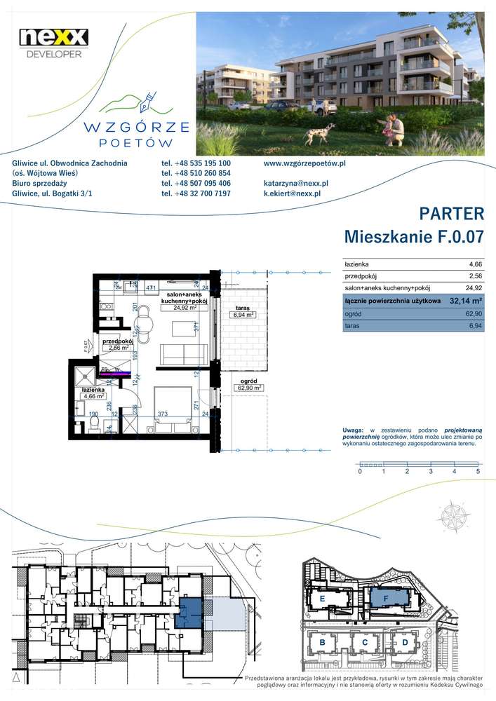 1-pokojowe mieszkanie 32m2 + ogródek Bezpośrednio - Pełny obrazek: 2/7