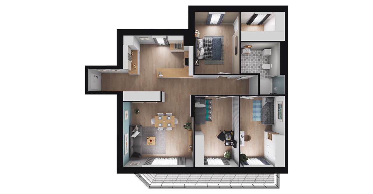 4-pokojowe mieszkanie 95m2 + balkon - Pełny obrazek: 2/7