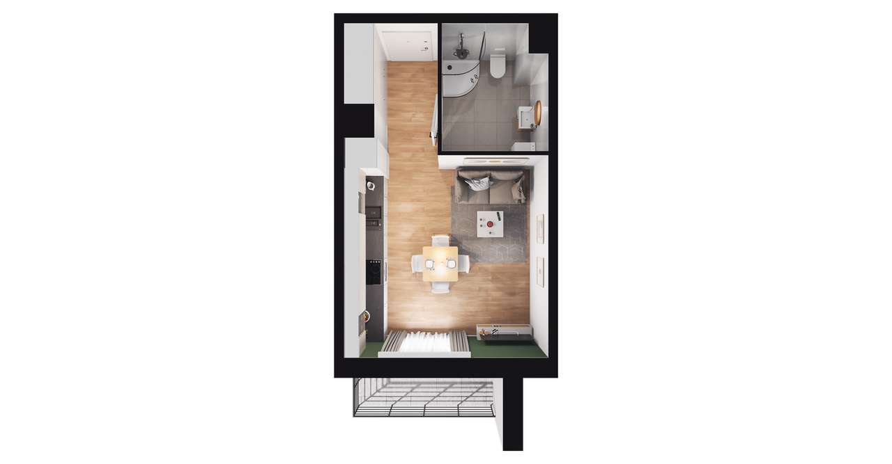 1-pokojowe mieszkanie 25m2 + balkon - Pełny obrazek: 3/7