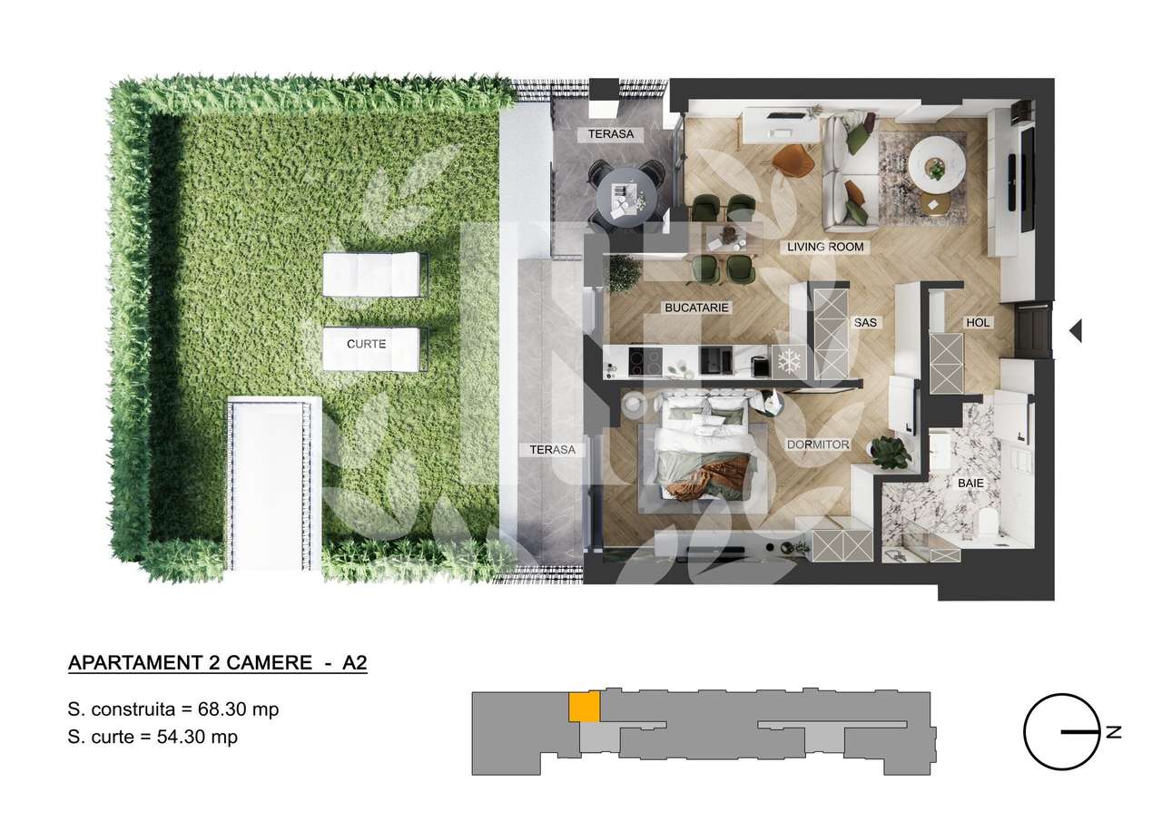 Apartament 2 camere zona de Nord - 58.05 mp utili si curte-0