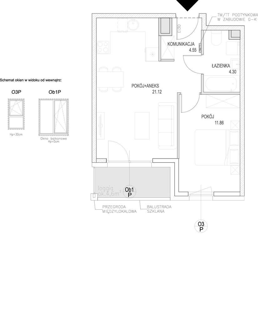 2-pokojowe mieszkanie 41m2 + loggia - Pełny obrazek: 2/9