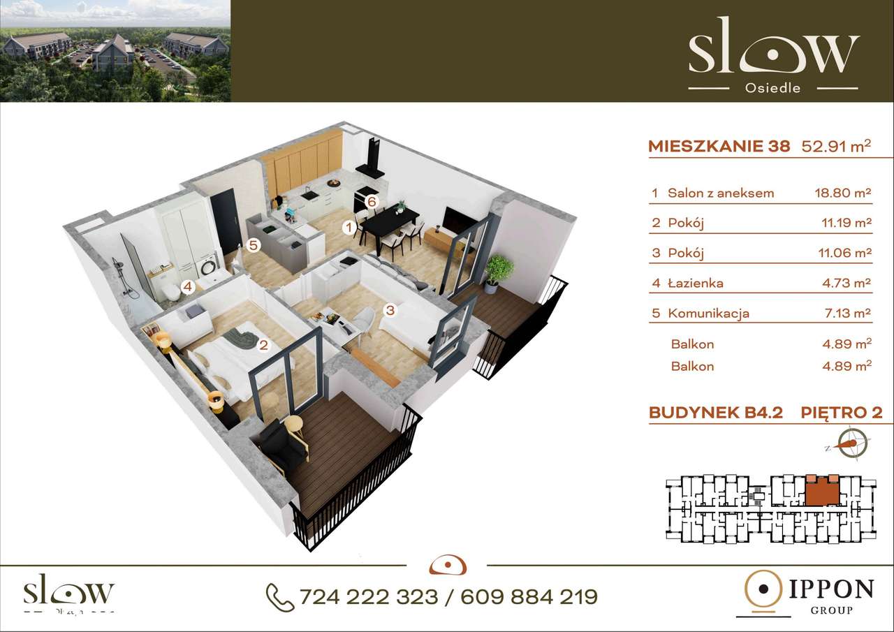 Osiedle Slow | mieszkanie 3-pok. z poddaszem | B4_2_38 - Pełny obrazek: 3/9