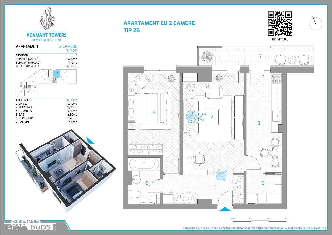 Adamant Towers | 2 camere | decomandat cu debara | 2B, 66.5mp Nicolina-9