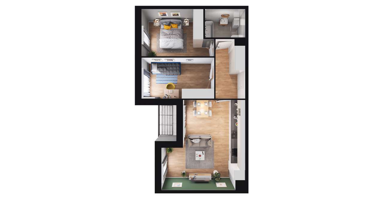 3-pokojowe mieszkanie 55m2 + loggia - Pełny obrazek: 2/8