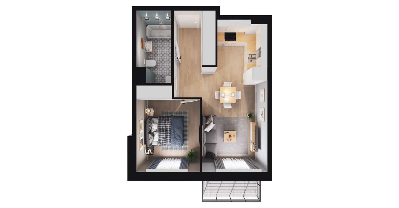 2-pokojowe mieszkanie 38m2 + balkon - Pełny obrazek: 3/7