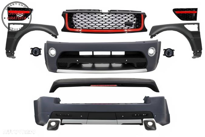 Pachet Exterior cu Grila Centrala Rosu Negru Land Range Rover Sport L320 Facelift - livrare gratuita - 1