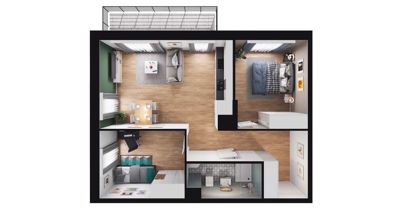 3-pokojowe mieszkanie 55m2 + balkon - Pełny obrazek: 2/6