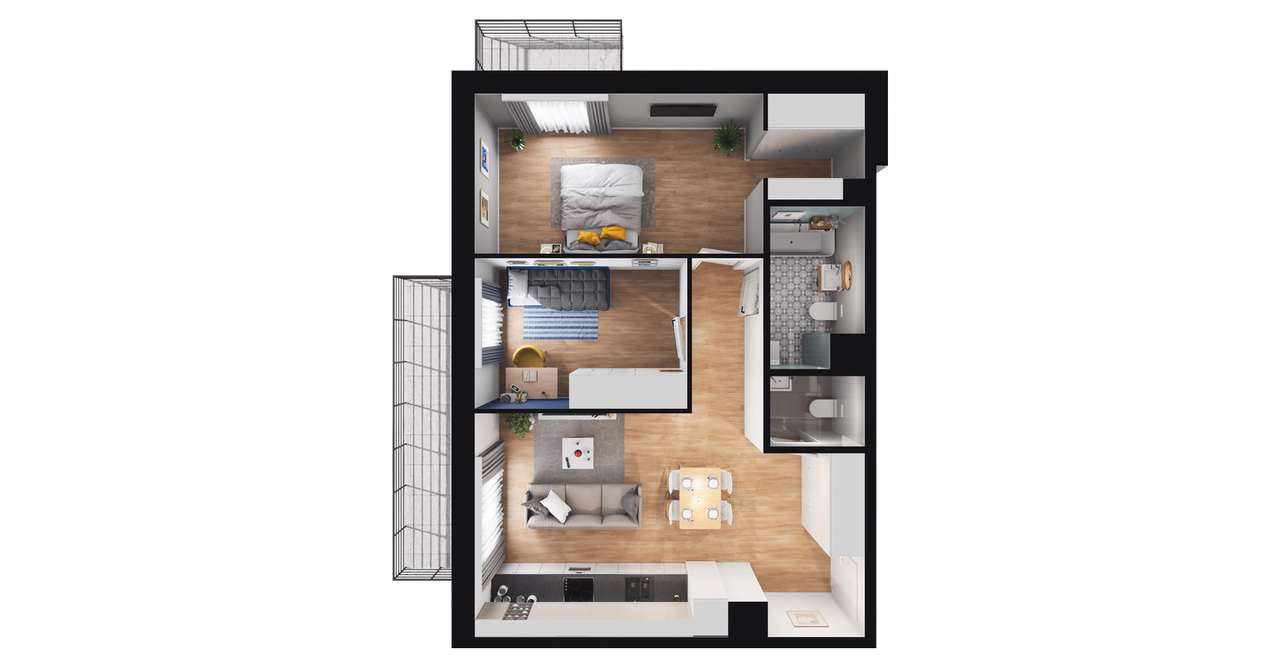 3-pokojowe mieszkanie 59m2 + 2 balkony - Pełny obrazek: 2/8