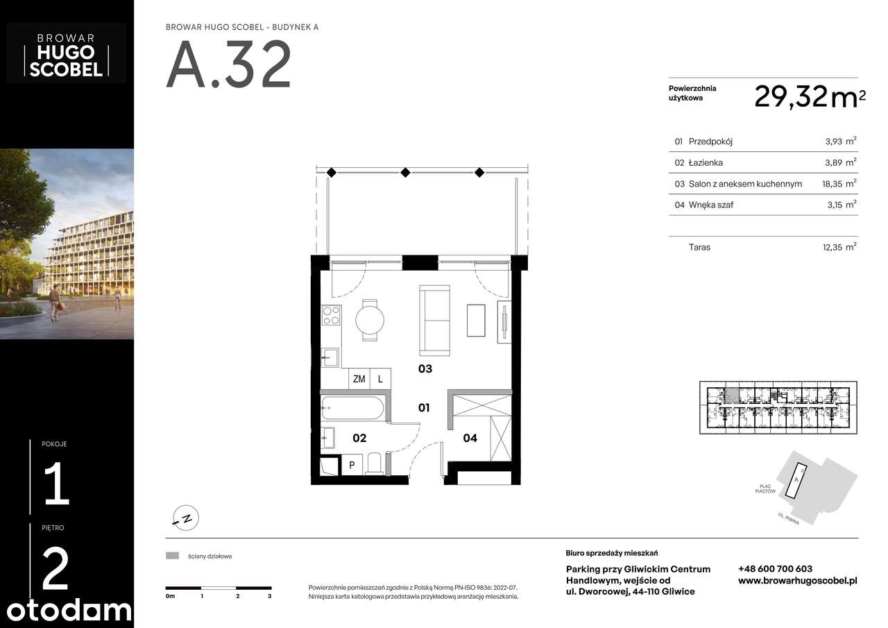 1-pokojowe mieszkanie 29m2 + taras Bezpośrednio - Pełny obrazek: 2/9