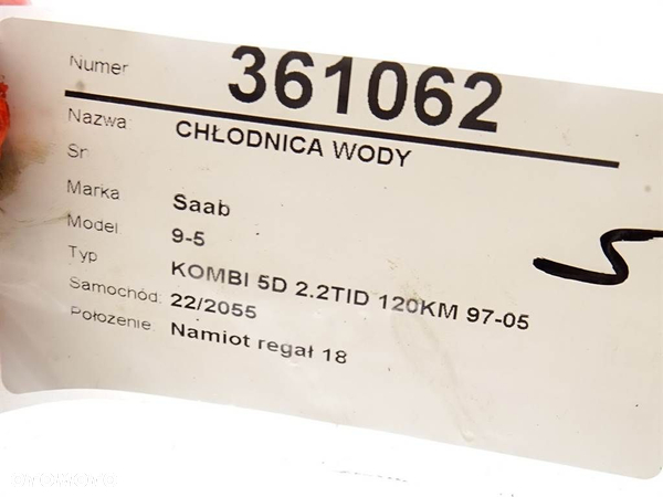 CHŁODNICA WODY SAAB 9-5 Kombi (YS3E) 1998 - 2009 2.2 TiD 88 kW [120 KM] olej napędowy 2002 - 2009 - 5