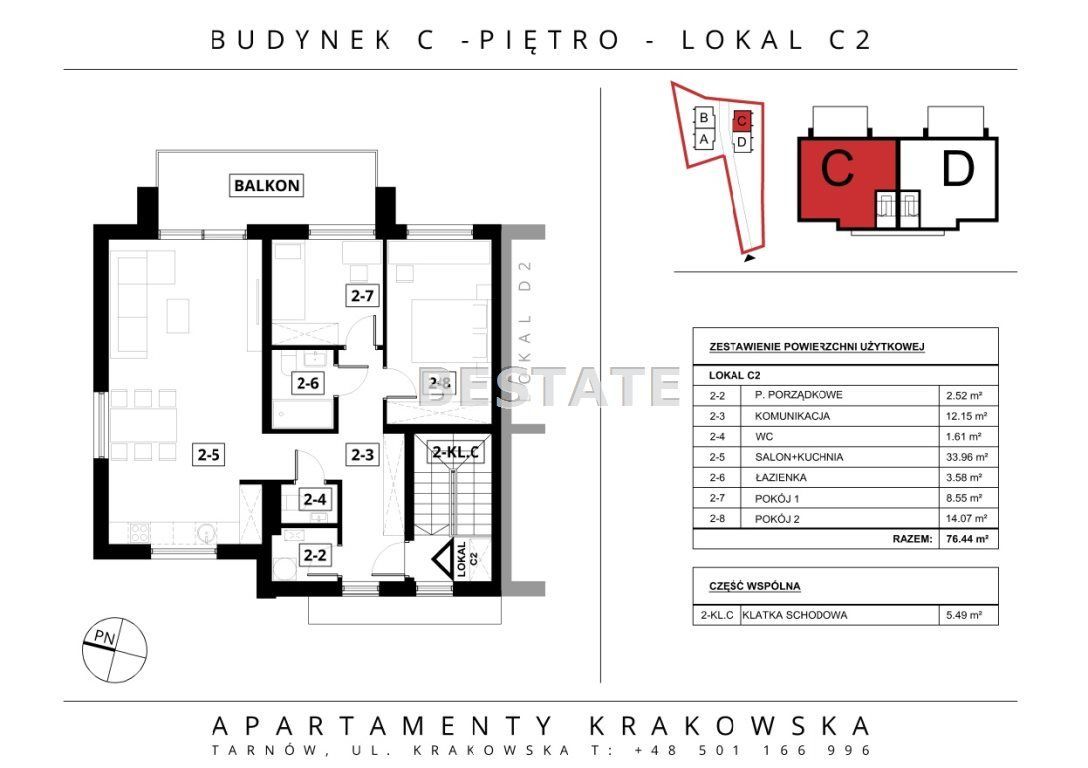 Mieszkanie, 76 m², Tarnów