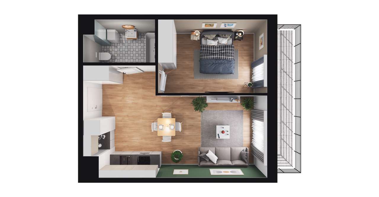 2-pokojowe mieszkanie 43m2 + balkon - Pełny obrazek: 2/6