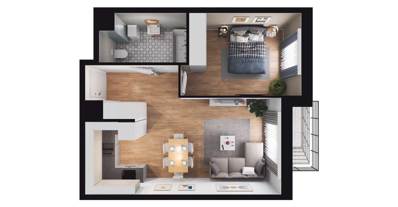 2-pokojowe mieszkanie 43m2 + balkon - Pełny obrazek: 2/8