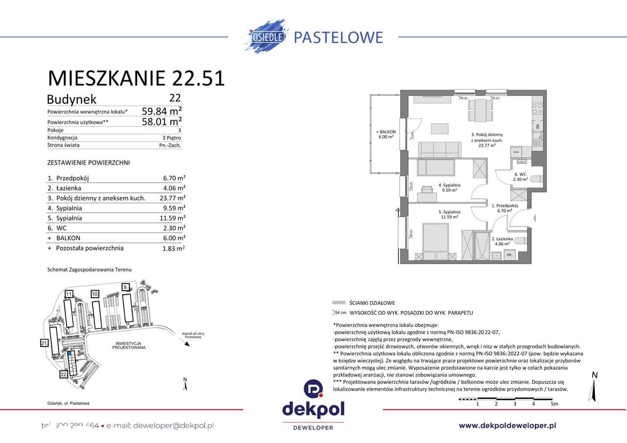 3-pokojowe mieszkanie 58m2 + balkon - Pełny obrazek: 2/7