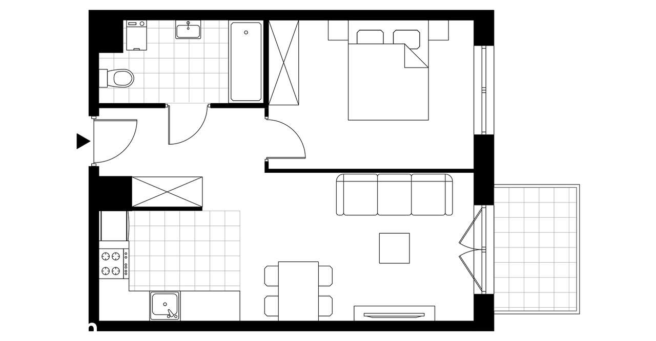 2-pokojowe mieszkanie 42m2 + balkon - Pełny obrazek: 3/8