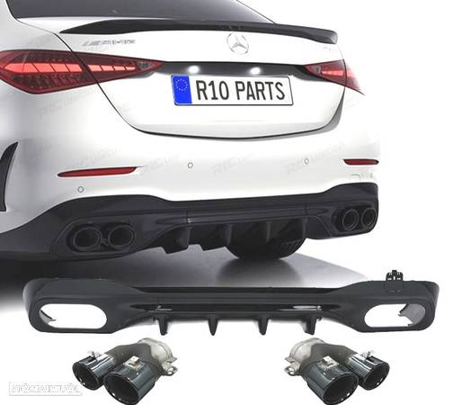 DIFUSOR PARA MERCEDES W206 AMG 21- LOOK C63 + PONTEIRAS DE ESCAPE PRETAS - 1