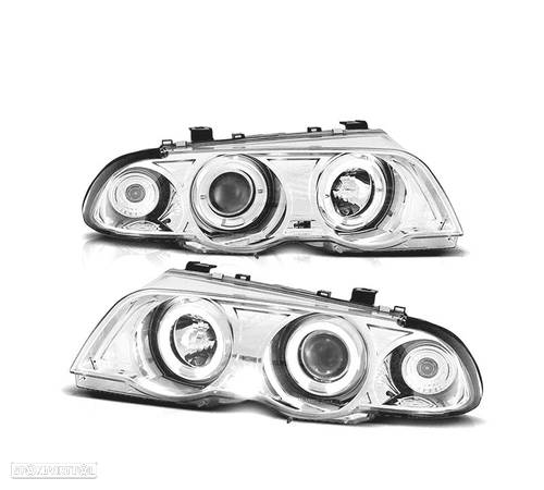 FARÓIS ANGEL EYES CCFL PARA BMW E46 98-01 FUNDO CROMADO H1 H1 - 1