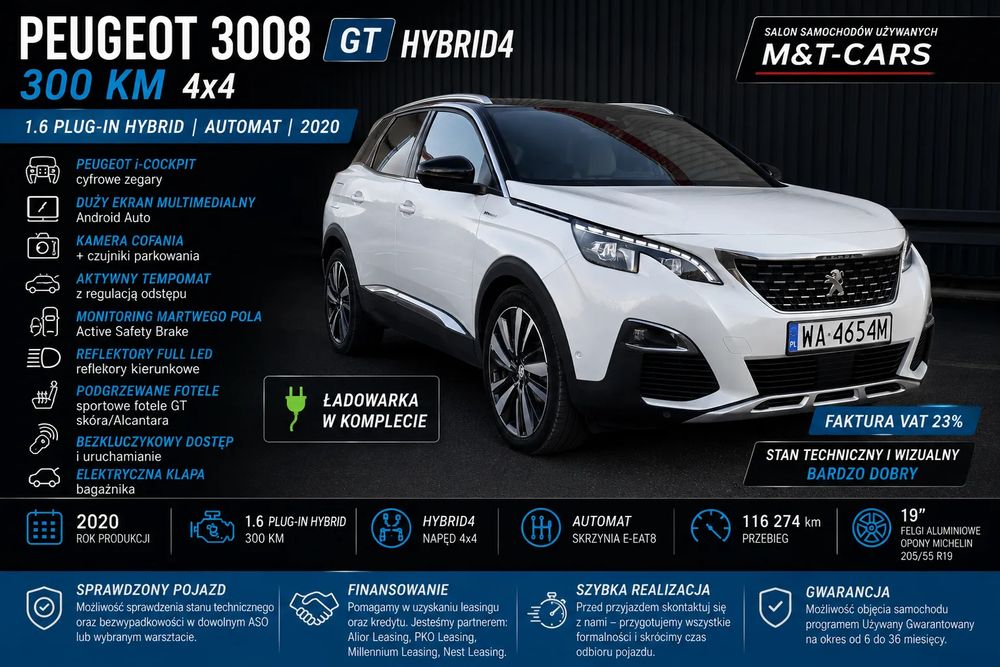 Peugeot 3008 II (2016-2024) 1.6 PureTech HYbrid4 GT Line S&S EAT8 2020