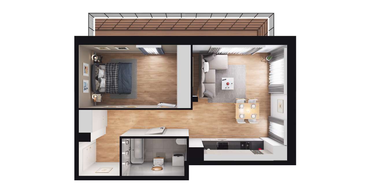 2-pokojowe mieszkanie 49m2 + taras Bez Prowizji - Pełny obrazek: 2/8