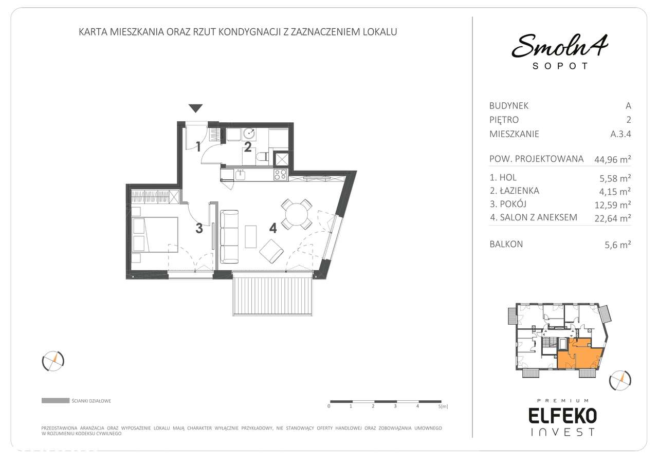 Mieszkanie 2 pokojowe, 2 piętro, balkon, Sopot, Smolna - Pełny obrazek: 2/9
