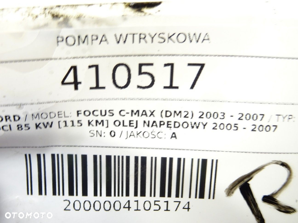 POMPA WTRYSKOWA FORD FOCUS C-MAX (DM2) 2003 - 2007 1.8 TDCi 85 kW [115 KM] olej napędowy 2005 - - 5