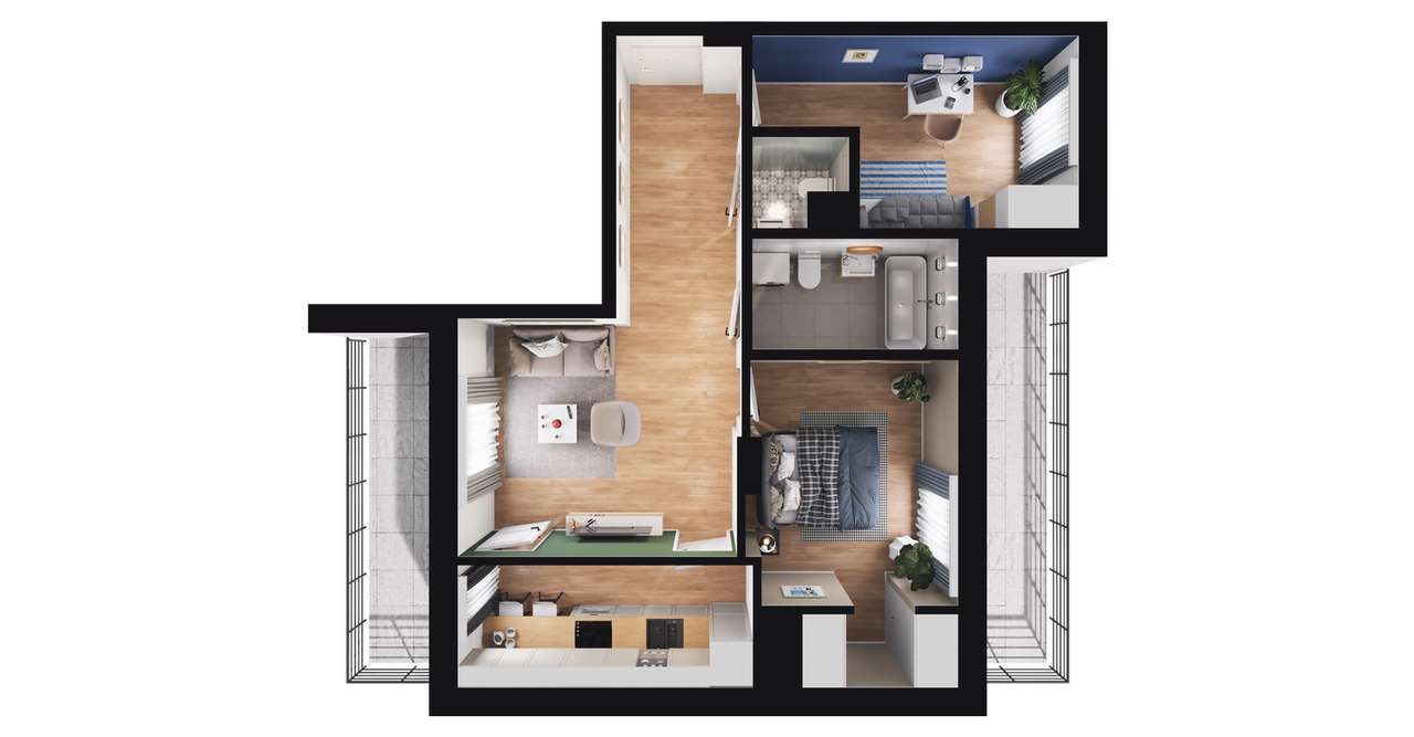 3-pokojowe mieszkanie 54m2 + 2 balkony - Pełny obrazek: 2/8