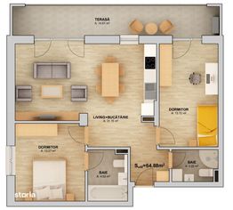 Apartament 3 camere suprafata utila 65 mp si balcon de 15 mp Orhideea